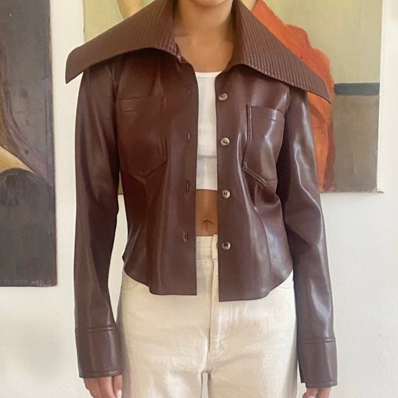 Nanushka Kiara Faux Leather Button Down Shirt Shacket - Picture 1 of 7